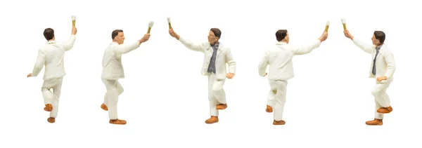 Miniature Figurine Character Painter Standing Working Posture Isolated White Background — Stock Photo, Image