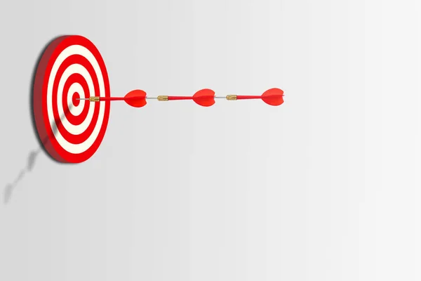 Marketing Concept : Three red darts hit target on dartboard,