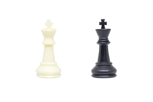 Černé Bílé Šachové Figurky Izolované Bílém Pozadí — Stock fotografie