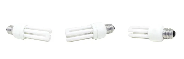Grupo Lâmpadas Fluorescentes Compactas Usadas Isoladas Fundo Branco — Fotografia de Stock
