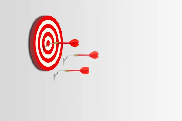 Marketing Concept : One of group red darts hit target on dartboard.