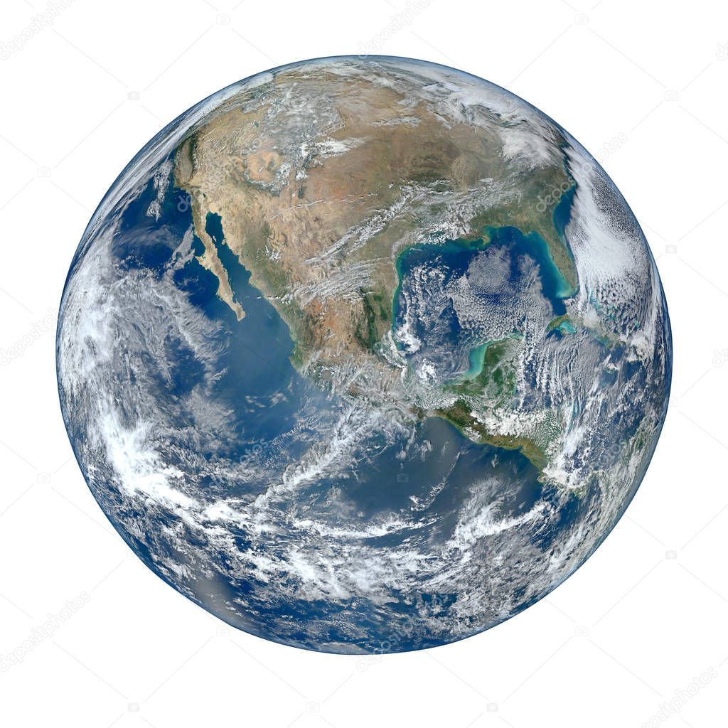 Planet Earth Globe view from space isolated on white background. (Elements of this image furnished by NASA.)