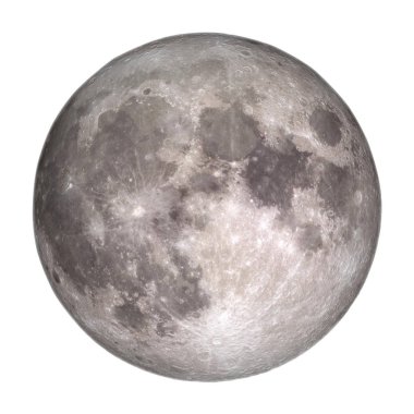 Beyaz arka planda izole uzayda dolunay görünümü. (NASA tarafından döşenmiş bu görüntünün elemanları.)