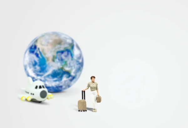 World Travel Trip Concept Voyageur Bagages Avec Avion Planète Bleue — Photo