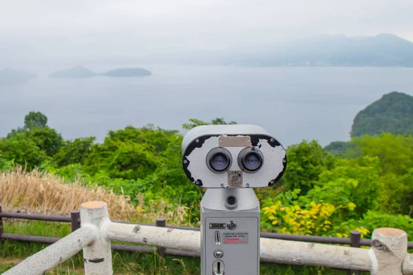 Binokululární Nebo Dalekohledem Vyhlídce Jezera Toya Pro Podporu Cestovatele Hledající — Stock fotografie