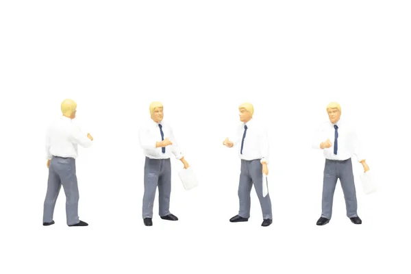 Мініатюрний Фігурний Персонаж Вчитель Стоїть Позує Позі Ізольовано Білому Тлі — стокове фото