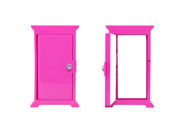 Крупним Планом Відкрита Закрита Рожева Іграшка Моделі Дверей Ізольована Білому — стокове фото