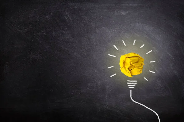 Business Idea Concept Yellow Crumpled Paper Ball Light Bulb Lighting — Stock Photo, Image