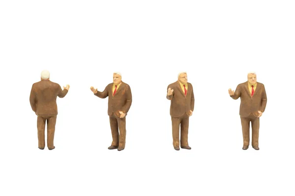 Miniatyr Figur Karaktär Som Passer Människor Poserar Hållning Isolerad Vit — Stockfoto