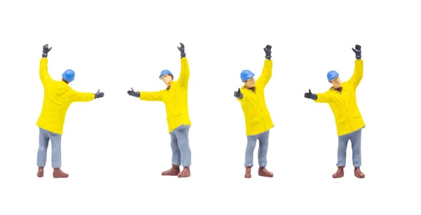 Miniatyr Figurin Karaktär Som Arbetstagare Bär Skyddande Kläder Och Poserar — Stockfoto
