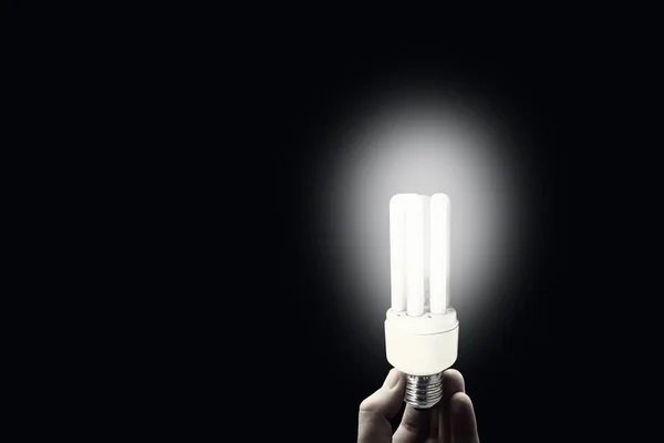 Business Idea Concept Hand Holding Light Bulb Light Growing Dark — Stock Photo, Image