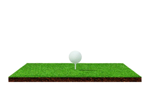 Witte Golfbal Tee Groen Grasveld Geïsoleerd Witte Achtergrond — Stockfoto