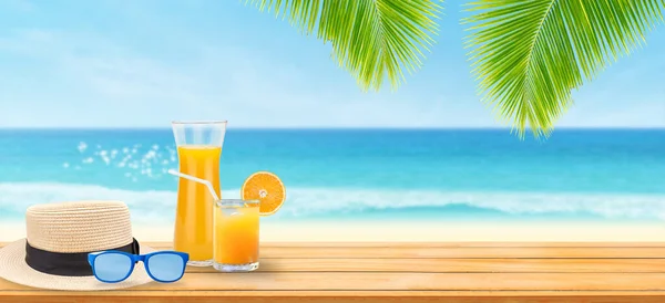 Conceito Férias Verão Bebida Boas Vindas Ponche Suco Laranja Chapéu — Fotografia de Stock