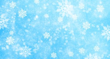 Kış Noel Arkaplanı: Mavi arka planda düşen beyaz kar taneleri.