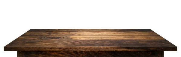 白色背景上孤立的木制桌子侧视图 — 图库照片