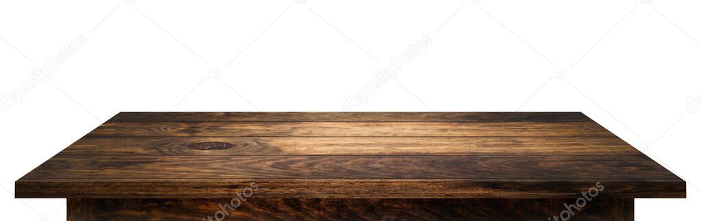 Side view of Wooden table isolated on white background.