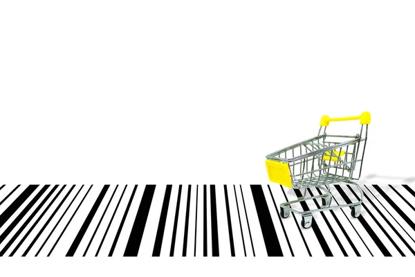 Business Shopping Concept Gele Winkelwagen Trolley Rally Barcode — Stockfoto