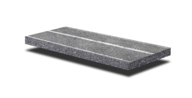 Beyaz arka planda izole edilmiş çizgilerle asfalt düz sokak yolunun yan görüntüsü.