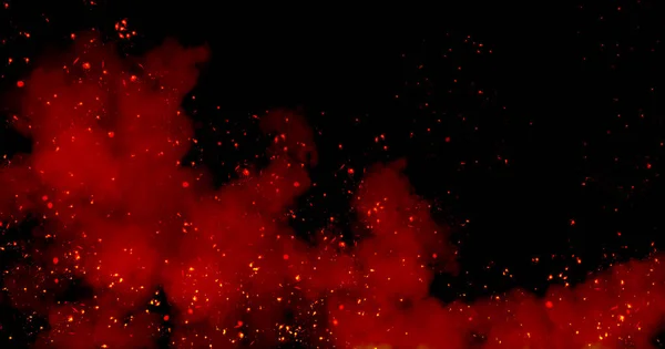 Imagem Abstrata Faíscas Partículas Fogo Com Fumaça Vermelha Fundo Preto — Fotografia de Stock