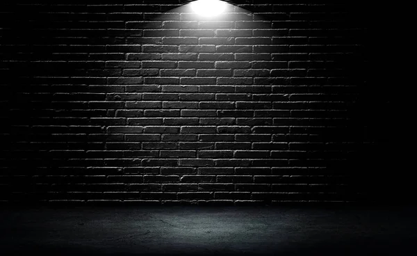 工作室黑暗空间黑砖墙的空旷空间 灰暗的纹理背景和聚光灯 — 图库照片