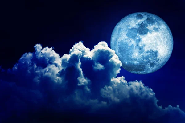 Luna Llena Luz Azul Cielo Nocturno Fondo Con Nubes Elementos — Foto de Stock