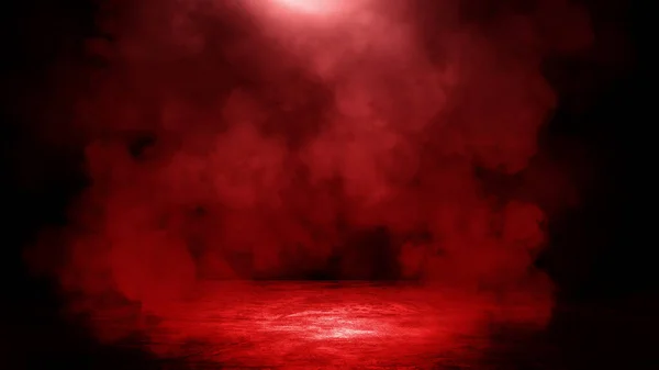 Espaço Vazio Estúdio Quarto Escuro Com Efeito Iluminação Vermelha Piso — Fotografia de Stock