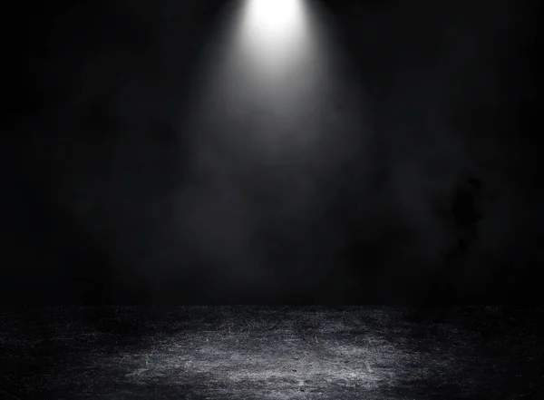 Spazio Vuoto Studio Camera Oscura Con Illuminazione Spot Nebbia Nebbia — Foto Stock