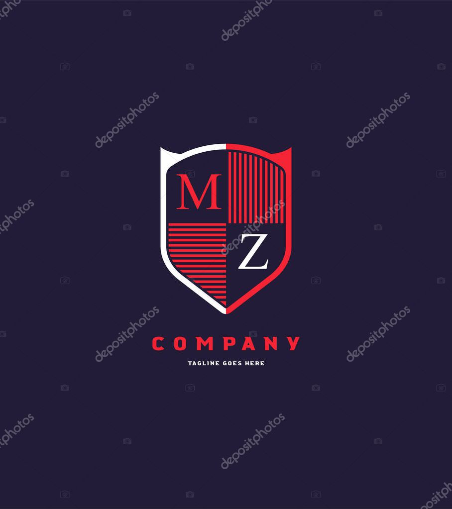 Red shield logo Mz template for business banner