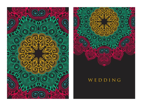 結婚式の花曼荼羅の装飾品のお知らせ オリエンタルでベクター — ストックベクタ