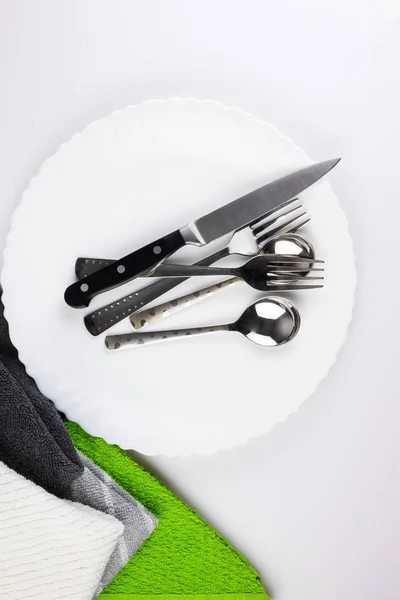 Top View Plate Knife Forks Spoons — Stock Photo, Image