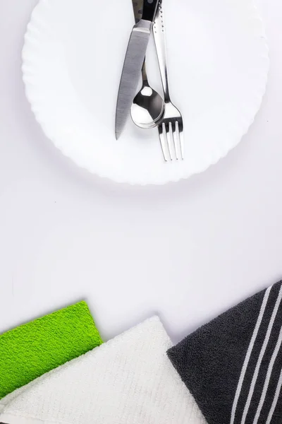 Top View Plate Knife Fork Spoon — Stock Photo, Image