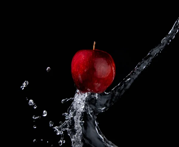 Red Apple Splash Black Background — Stock Photo, Image