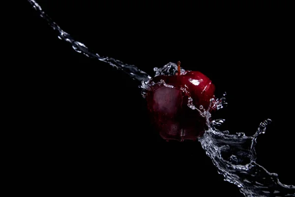 Red Apple Splash Black Background — Stock Photo, Image