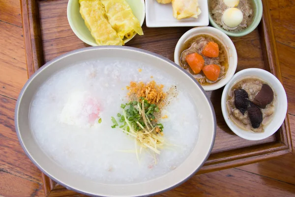 Porridge Con Dim Sum Piatto — Foto Stock