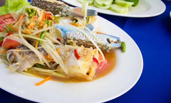 Papaya Salade Met Krab Thais Eten — Stockfoto