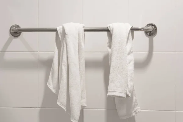 White Towel Hang Stainless Steel Bathroom — Stock Photo, Image