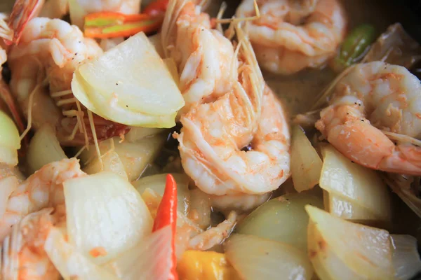 Udang Digoreng Dalam Panci Makanan Thailand — Stok Foto