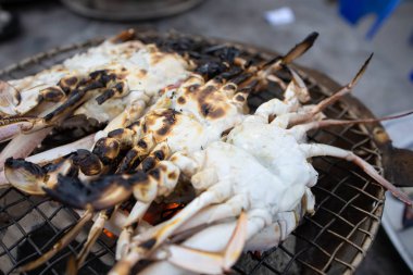 Kömür üzerinde Izgara mavi yengeçler