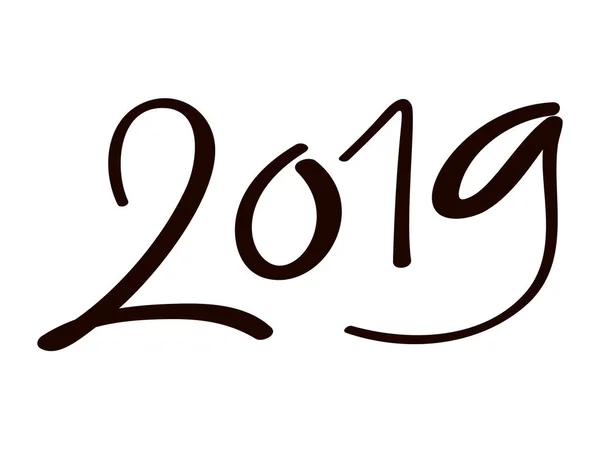 Wenskaart ontwerpsjabloon met chinese kalligrafie 2019 Nieuwjaar grunge nummer 2019 hand getrokken belettering. Vectorillustratie — Stockvector