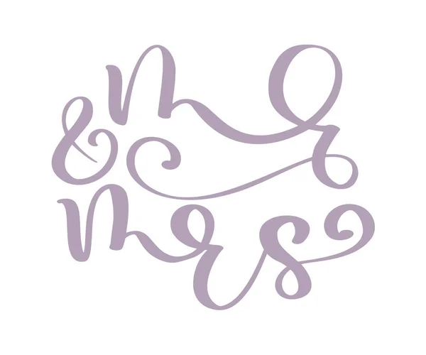 Mots de mariage M. et Mme vecteur écrit à la main avec stylo pointu et encre, puis autotracé traditionnel. Isolé sur fond blanc — Image vectorielle