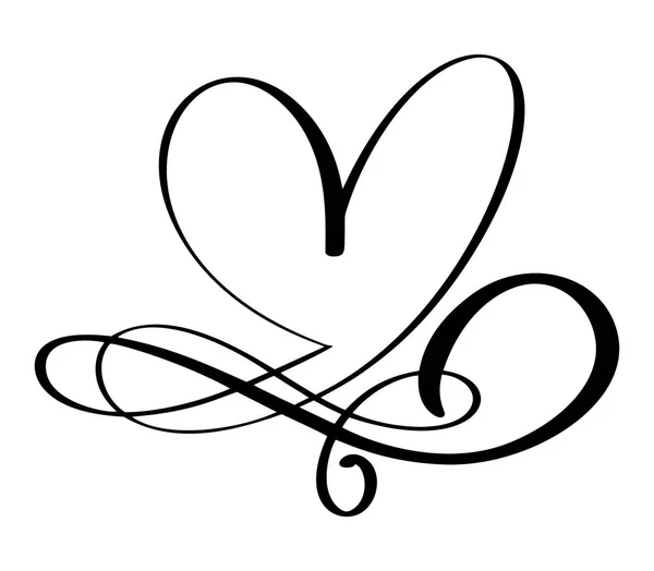 Kézzel rajzolt szeretet virágzik szív elválasztó kalligráfia tervező keretelemet. Esküvő, Valentin-nap illusztráció elkülönített fehér háttér Vector-vintage — Stock Vector