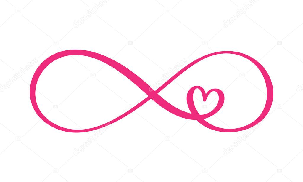 Love word In the sign of infinity. Sign on postcard to Valentine s day, tattoo, print. Vector calligraphy and lettering illustration isolated on a white background