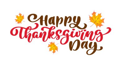 Mutlu Şükran günü hat metin, resimli tipografi izole beyaz arka plan üzerinde vektör. Pozitif alıntı. Elle çizilmiş modern fırça. T-shirt baskı