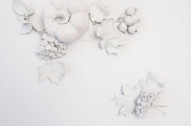 Mockup beyaz kabak, çilek ve bir ahşap sonbahar arka plan üzerinde bırakır. Rustik tarzda Şükran günü için tebrik kartı, metin için yer ile. Düz yatıyordu. Üstten görünüm