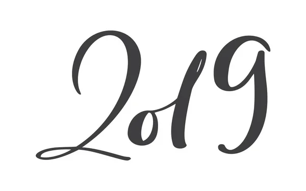 Wenskaart ontwerpsjabloon met kalligrafie 2019 Nieuwjaar vintage nummer 2019 hand getrokken belettering. Vectorillustratie — Stockvector