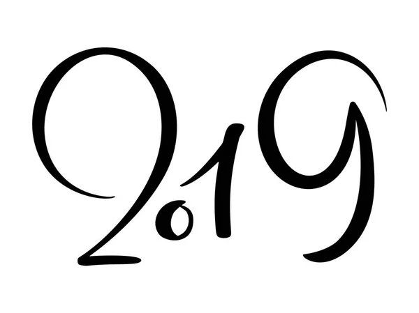 Шаблон дизайна поздравительной открытки с каллиграфией 2019 Новогодний винтажный номер 2019 ручной работы буквы. Векторная иллюстрация — стоковый вектор