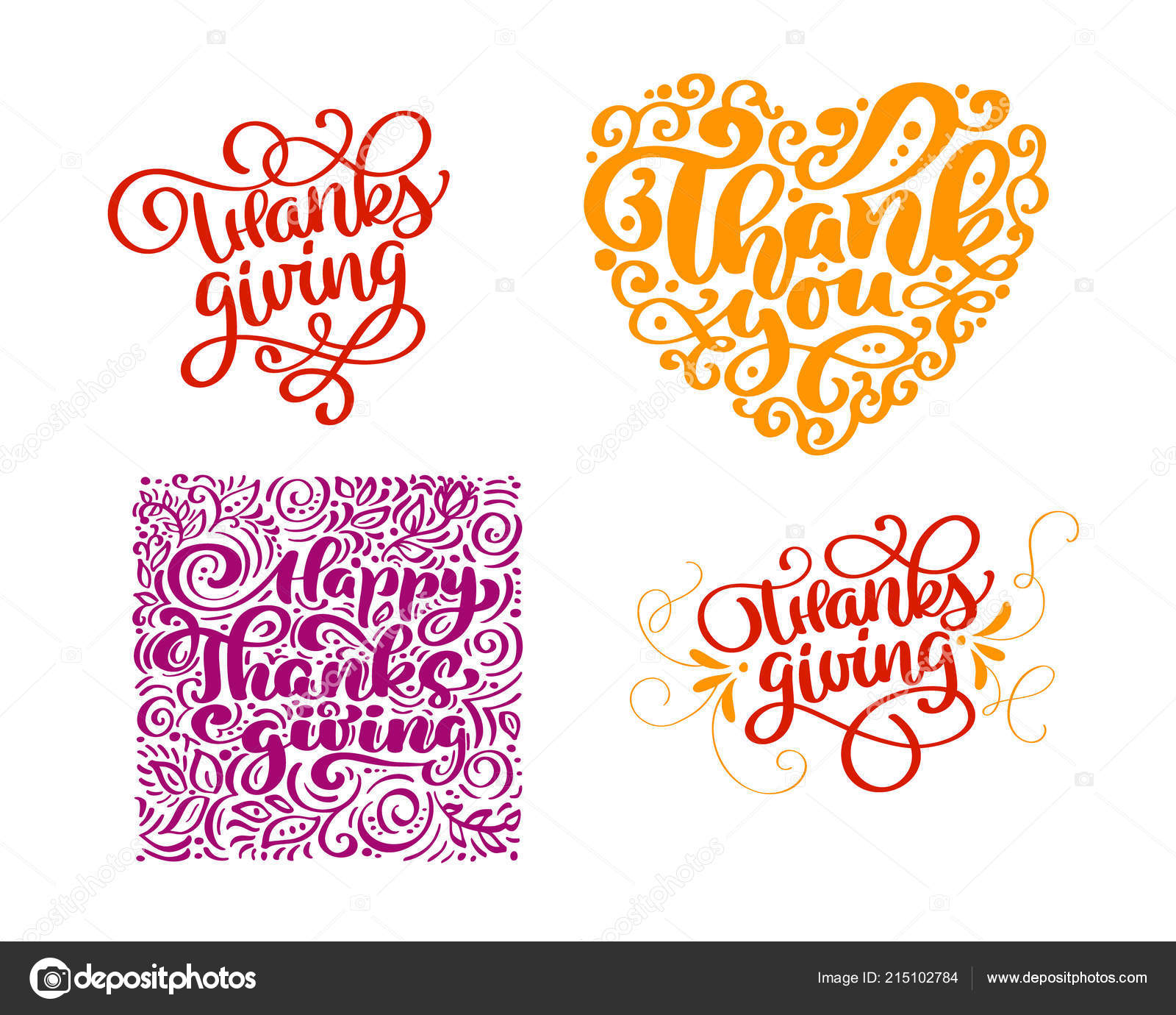 Set Of Calligraphy Text Thank You For Happy Thanksgiving Day