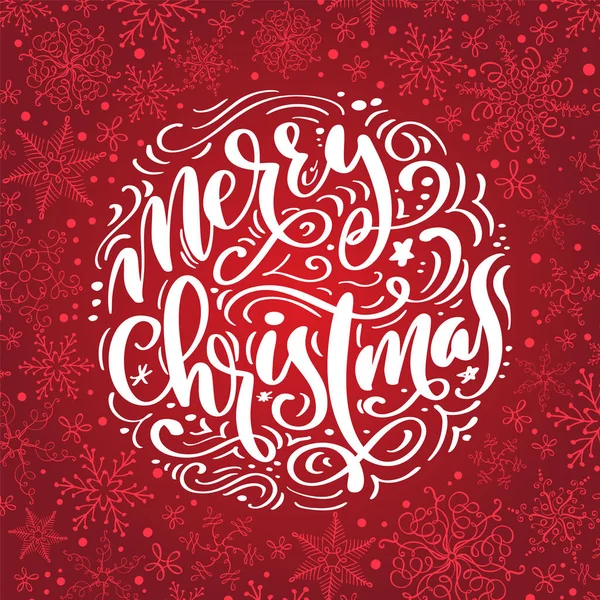 Merry Christmas Calligraphy vector text. Lettering design on red background. Creative typography for Holiday Greeting Gift Poster. Font style Banner — Stock Vector