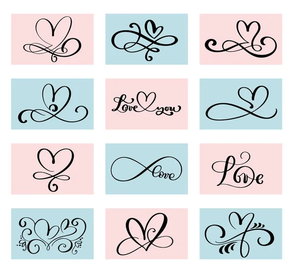 Ensemble Amoureux Coeur Calligraphie Vectorielle Artisanale Décor Pour Carte Vœux — Image vectorielle