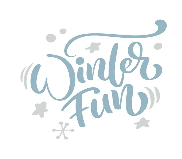 Winter Fun blue Christmas vintage kalligrafi bokstäver vektor text vintern skandinavisk ritning inredning. För konstdesign, mockup broschyr stil, banner idé cover, häfte ut flyer affisch — Stock vektor